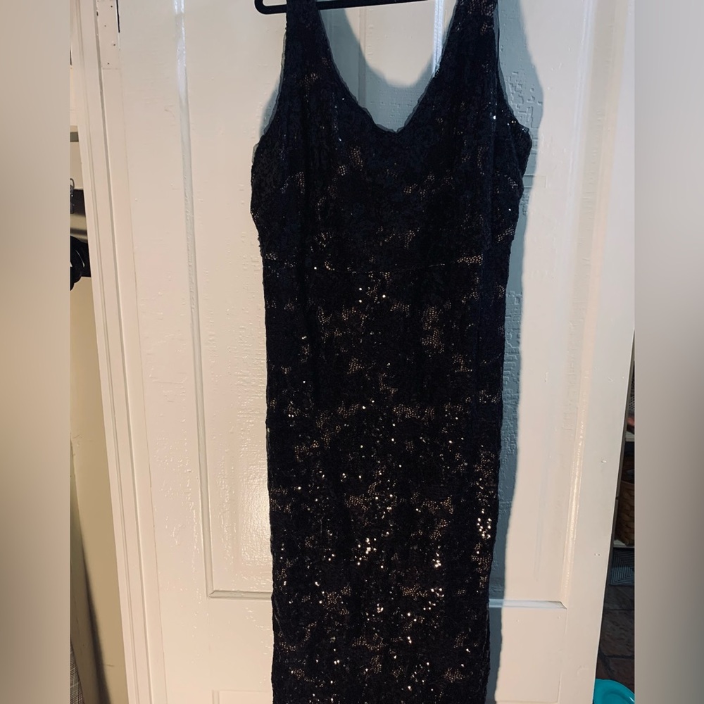 R&M Richards Stretchy Black and Gold Sequin Dress 20W